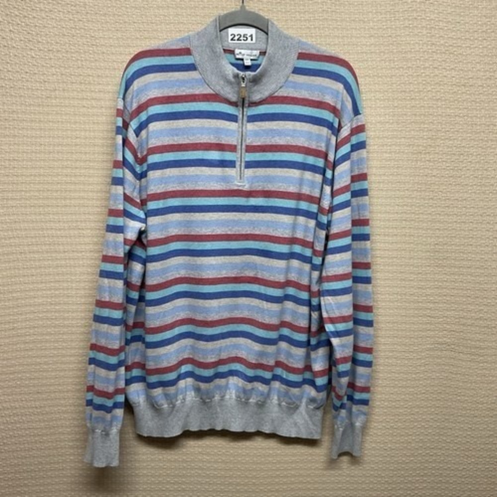 Peter Millar Stripe 1/4 Zip MockNeck Sweater Men 2XL China Silk/Cotton/Cashmere